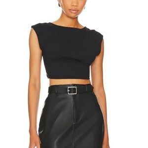 Amanda Uprichard- Black Sleeveless Shoulder Pad Cropped Top